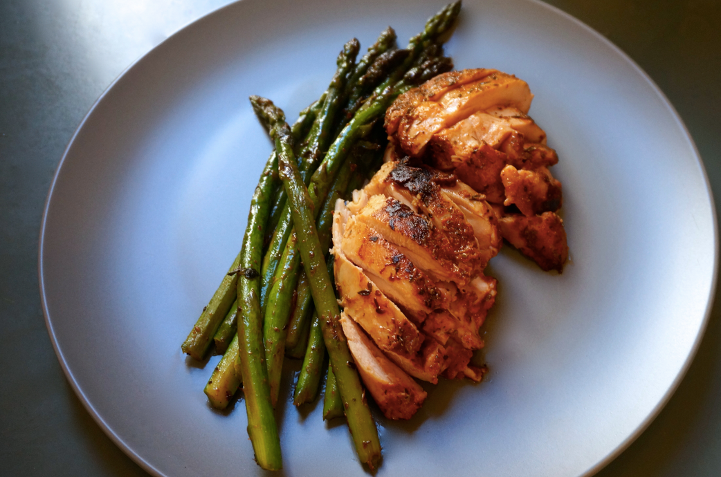 Sous Vide Cajun-Spiced Chicken Thighs with Asparagus