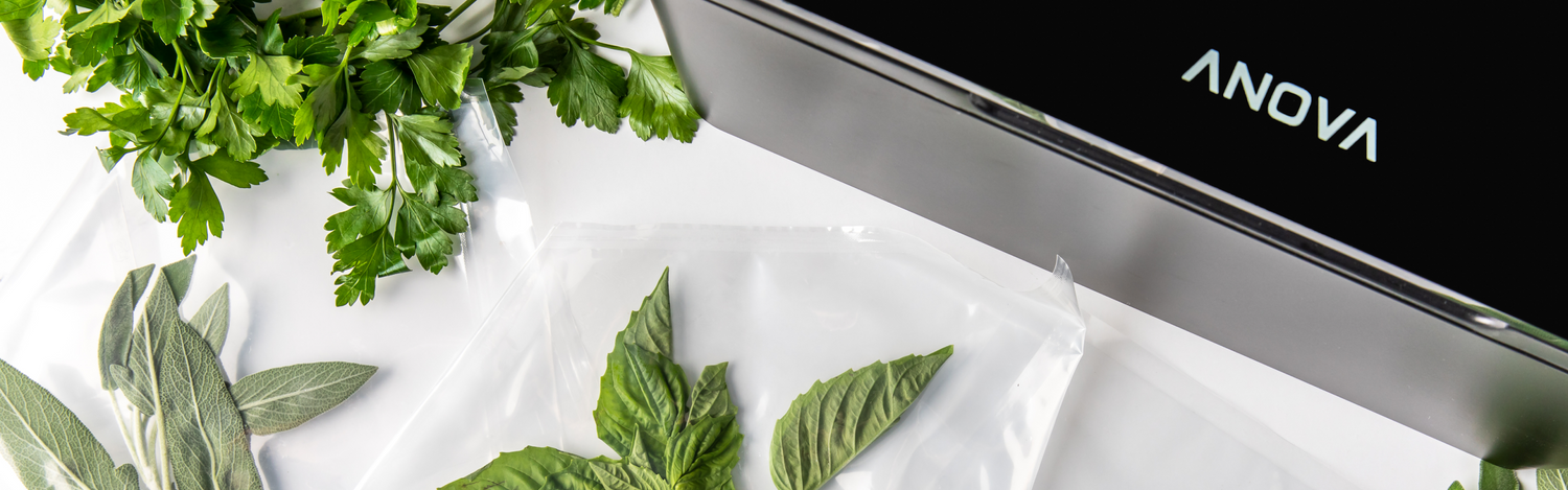 Fresh Herbs Sealed in Anova Precision Chamber Vacuum Sealer