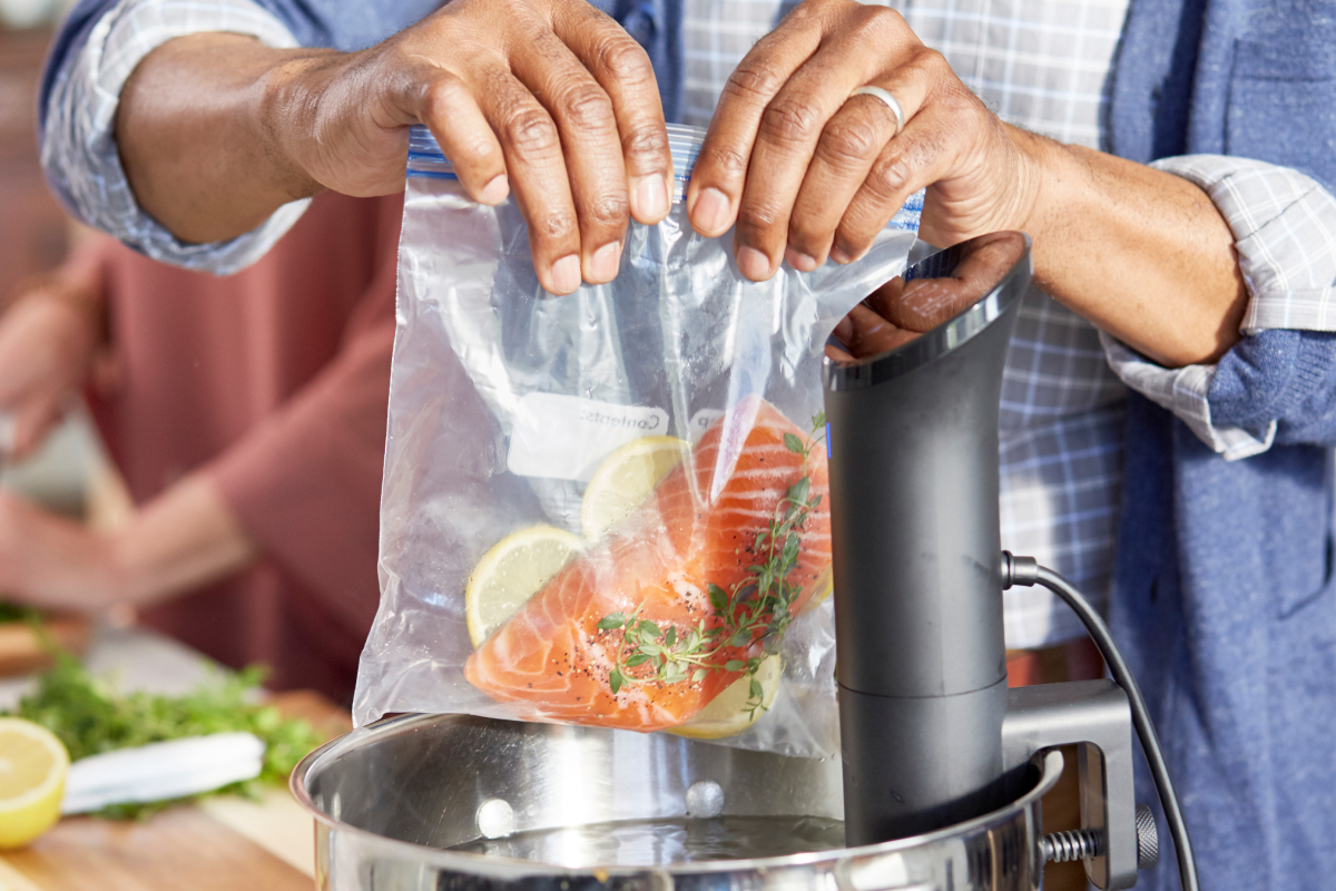 Sous-vide-Lachs-Topf-Tropfen