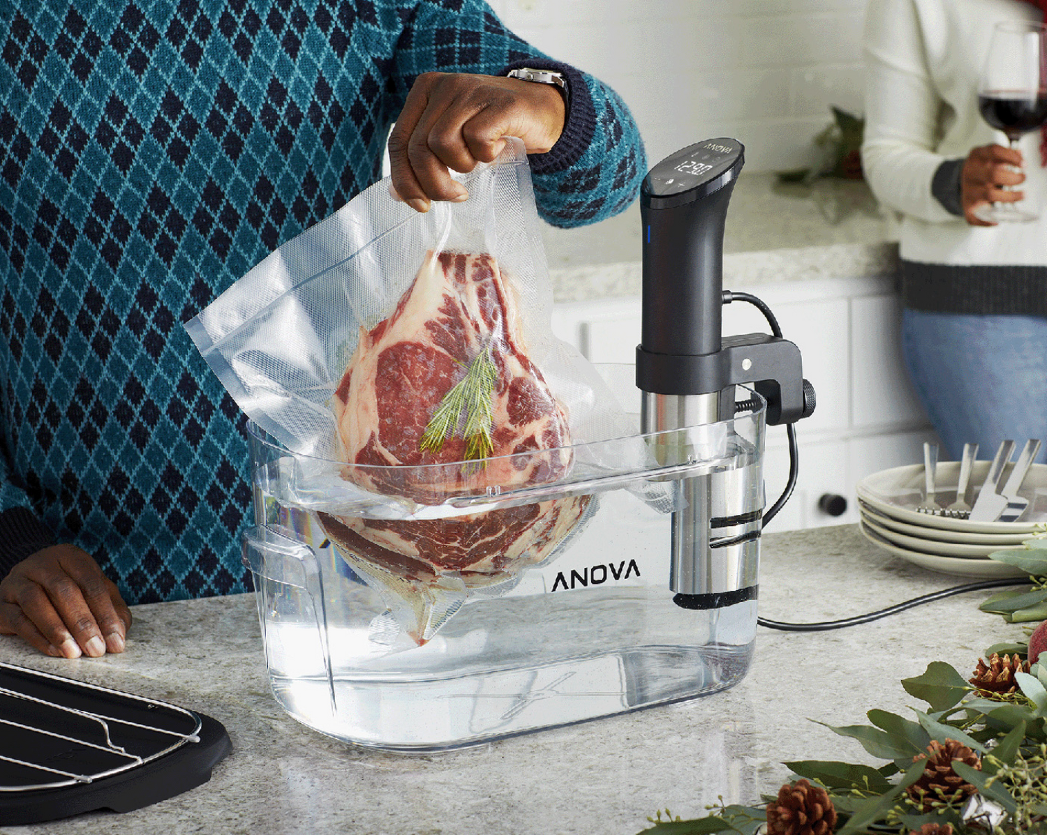 Sous Vide Steak Topf Drop mit Anova Precision Cooker